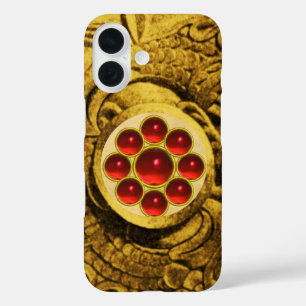 Coques iPhone 16 MON AVEC GEMSTONS ROUGE GEMSTONS Gold Griffins