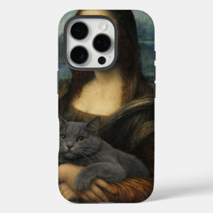 Coques iPhone 16 Pro Mona Lisa tenant un élégant chat gris