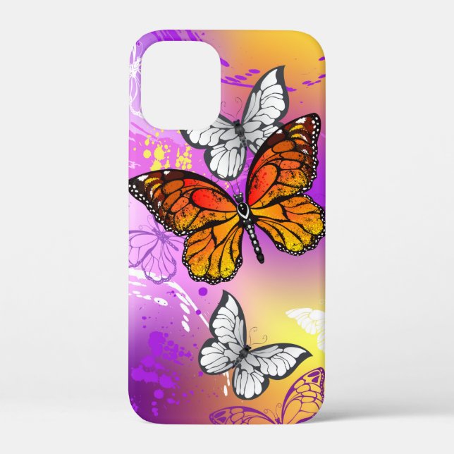 Coques Case-Mate iPhone Monarch Butterflies on Purple Background (Verso)