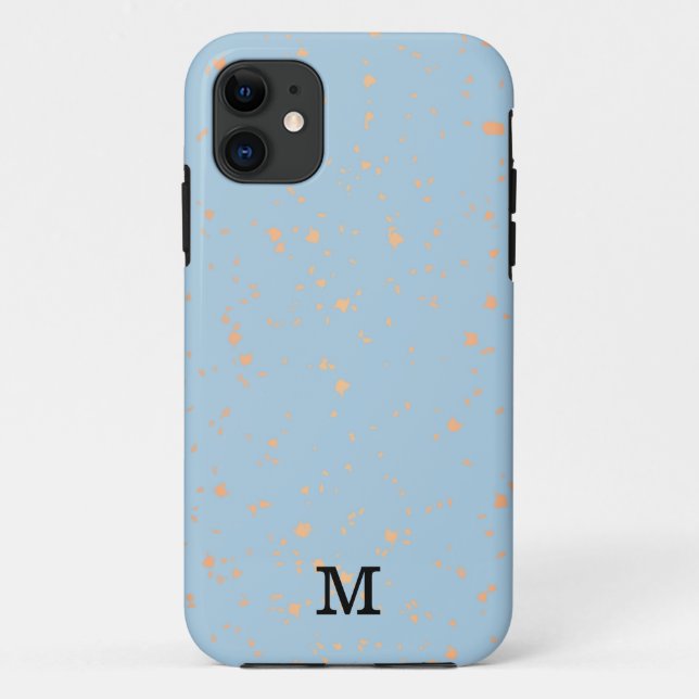 Coques Case-Mate iPhone Mongramme modifiable Abstrait bleu et or (Dos)