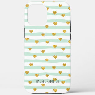 Case-Mate iPhone Case Monnaie et Blancs Coeurs d'or Nom personnalisé