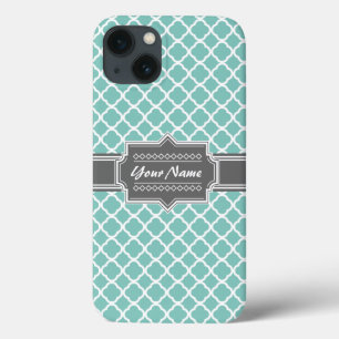 iPhone 13 Case Monnaie et Gris Marocain Quatrefoil Personnalisé N