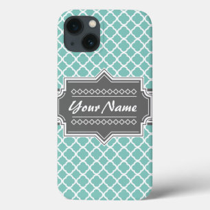 Etui iPhone 13 Monnaie et Gris Marocain Quatrefoil Personnalisé N