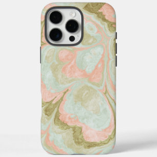 Coques iPhone 16 Pro Max Monnaie Motif, corail et olive en marbre doux