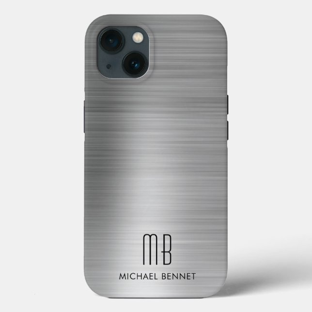 Coques Case-Mate iPhone Monogram Argent Gris Métal Brossé (Verso)