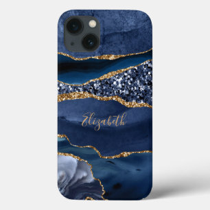 Case-Mate iPhone Case Monogram Blue Gold Parties scintillant Agate Marbl