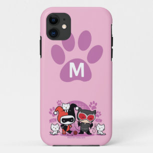 Coque iPhone 11 Monogram Chibi Harley Quinn & Catwoman Avec Chats