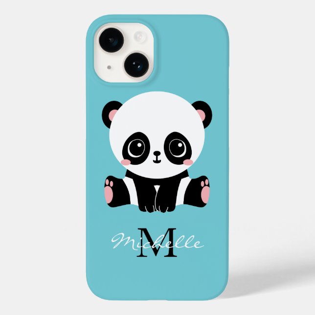 Coques Case-Mate iPhone Monogram Cute Panda Personnalisé Bubble Gum Bleu (Verso)
