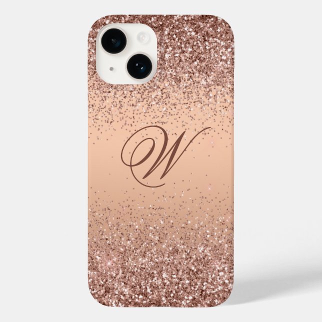Coques Case-Mate iPhone Monogram Faux Rose Gold Parties scintillant iPhone (Verso)