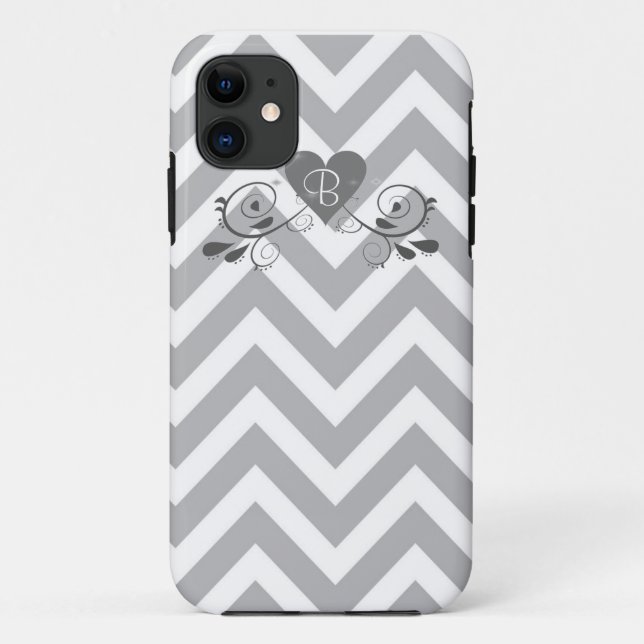 Coques Case-Mate iPhone Monogram Grey Chevron et Heart Design Téléphone Ca (Dos)