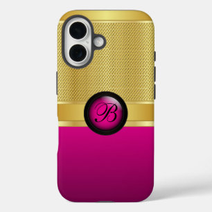 Coque Pour iPhone 16 Monogram Hot rose et Gold Mesh