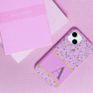 COQUE POUR iPhone 15 MONOGRAM INITIAL A LILAC PETITES FLEURS