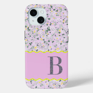 COQUE POUR iPhone 15 MONOGRAM INITIAL B LILAC PETITES FLEURS