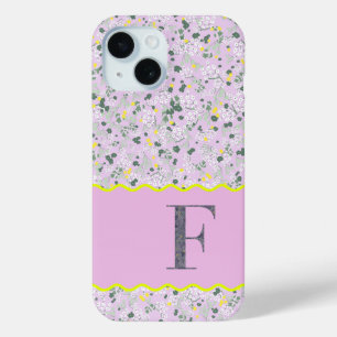 COQUE POUR iPhone 15 MONOGRAM INITIAL F LILAC PETITES FLEURS