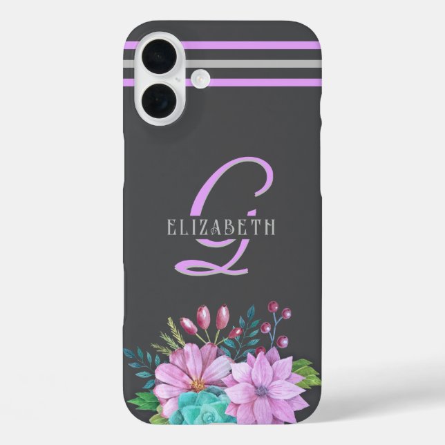 Coques Case-Mate iPhone MONOGRAM initiales rayures gris foncé (Verso)