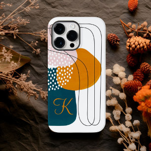 Coque Pour Pour iPhone 14 Pro Max Monogram K Turquoise Orange Boho Art Abstrait
