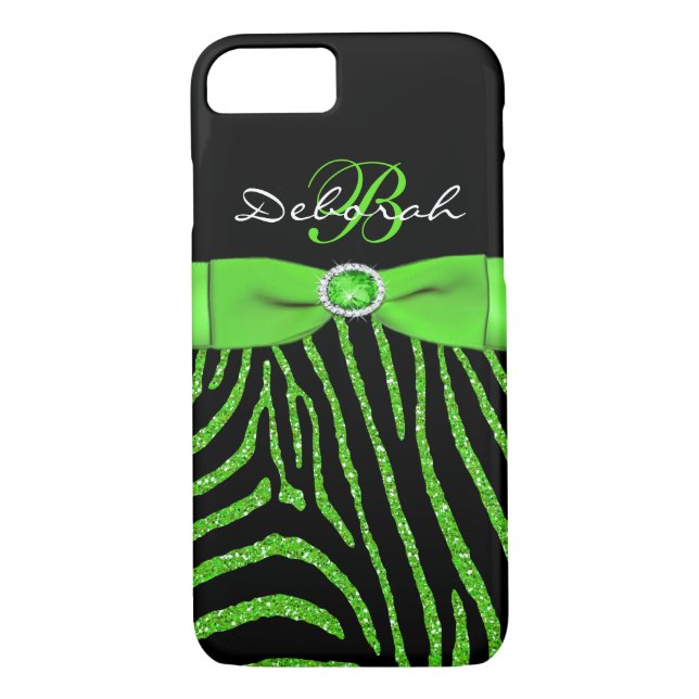 Coques Case-Mate iPhone Monogram Lime, Parties scintillant noire Zebra iPh (Dos)