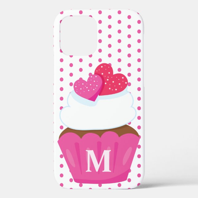 Coques Case-Mate iPhone Monogram Love Hearts Cupcake Polka Dot Valentines (Verso)