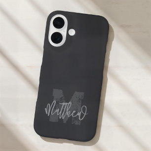 Coque Pour iPhone 16 Monogram Modern Cool Grunge Ajouter Votre Nom