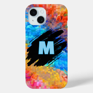 Coque Pour iPhone 15 Monogram on Rainbow Abstract Background