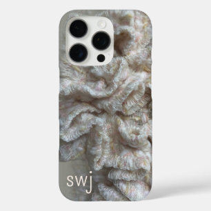 Coques iPhone 16 Pro Monogram Pastel Boho Neutral Gold Cream Ruffle