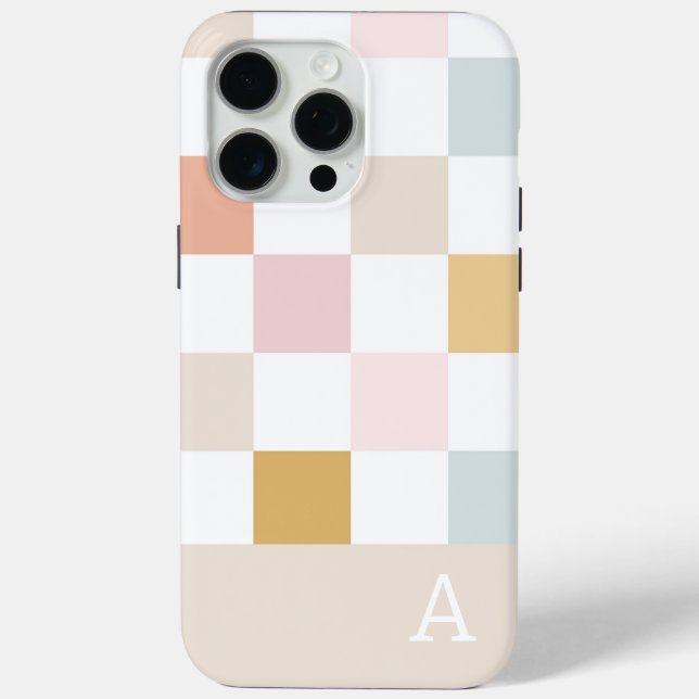 Coques Case-Mate iPhone Monogram Pastel Checkerboard Retro tendance (Verso)