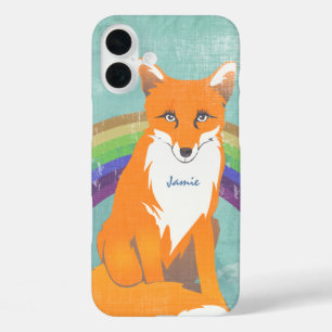 Coques iPhone 16 Plus Monogram Retro Fox Art Aqua Orange Retro