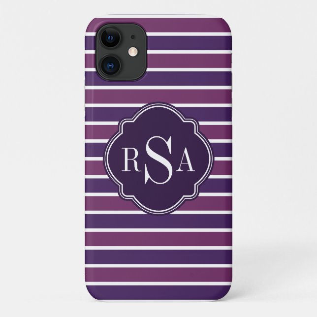 Coques Case-Mate iPhone Monogram Trio Royal Purple Stripes Motif (Dos)