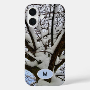Coque Pour iPhone 16 Monogram Winter Snowtree Crown Photo -