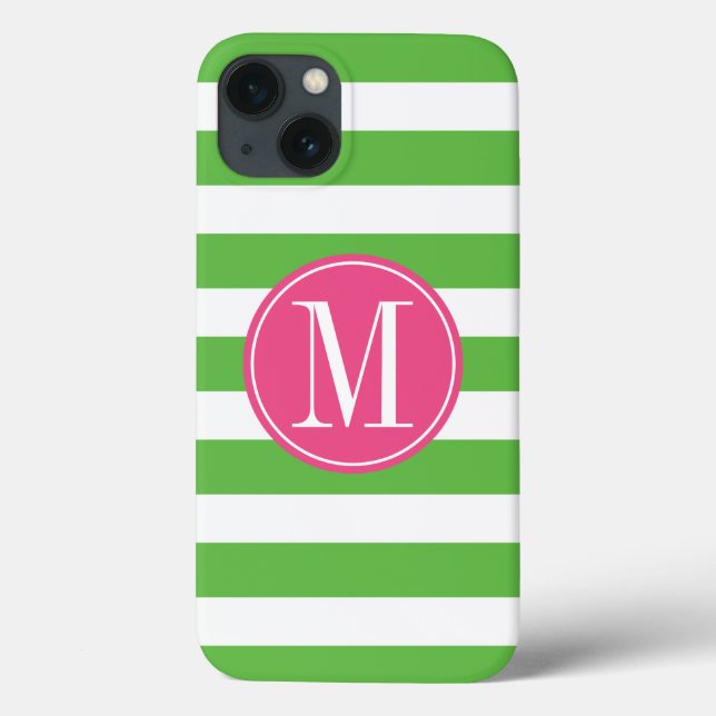 Coques Case-Mate iPhone Monograme de Pink and Green Stripes Custom (Verso)