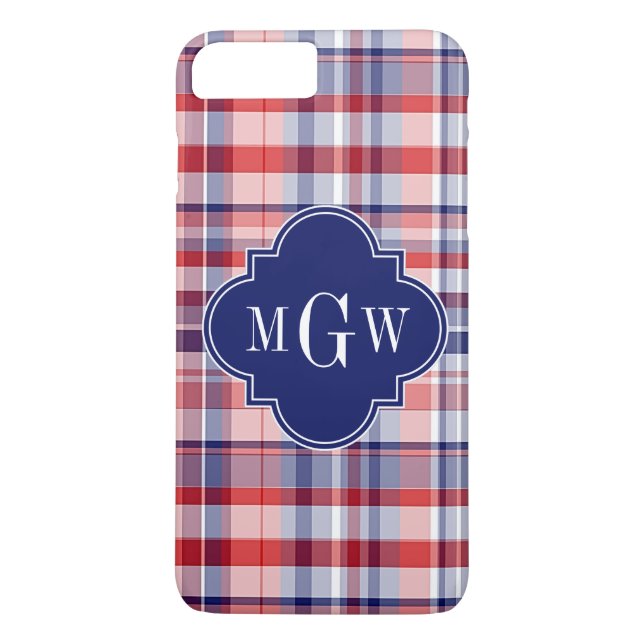 Coques Case-Mate iPhone Monograme de Red White Blue Preppy Madras (Dos)