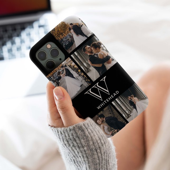 Coques Case-Mate iPhone Monogramme 5 - Collage photo Carré (Monogram photo collage modern simplistic design fill spots with wedding, family or pet photos.)