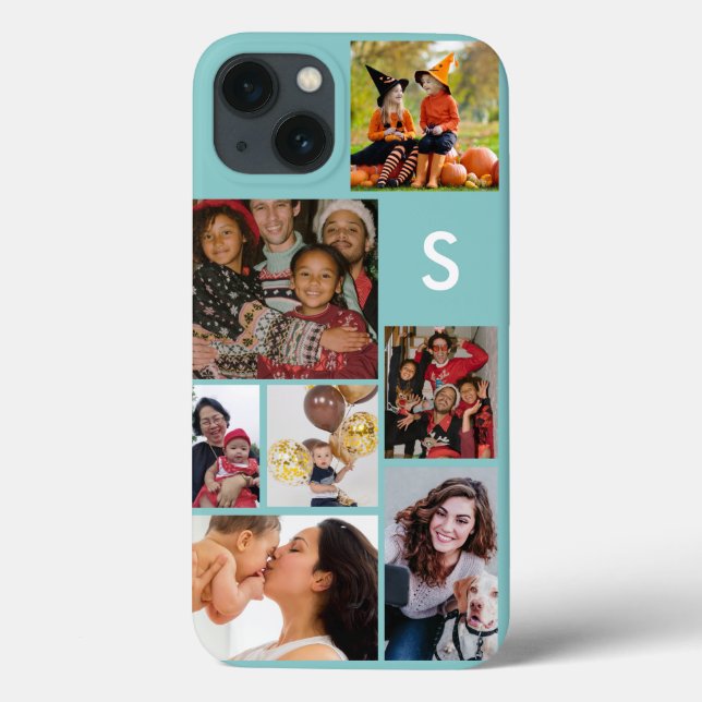 Coques Case-Mate iPhone Monogramme 8 photo collage bleu (Verso)