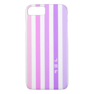 Coques Pour iPhone Monogramme à bandes verticales violettes et roses
