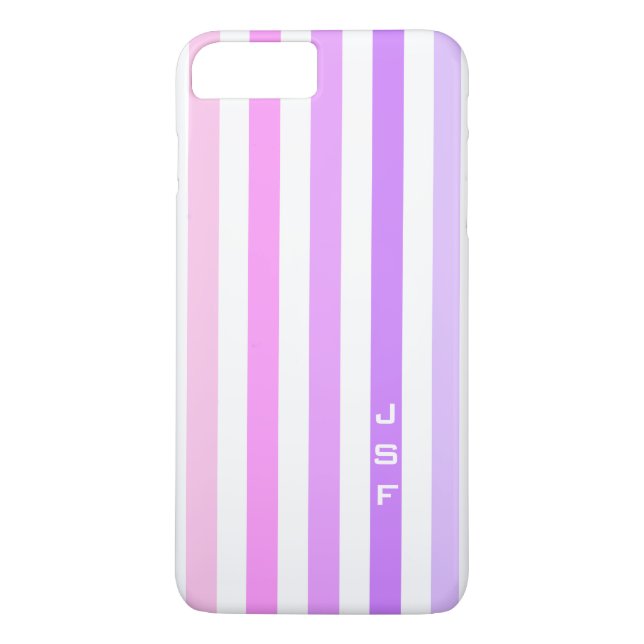 Coques Case-Mate iPhone Monogramme à bandes verticales violettes et roses (Dos)