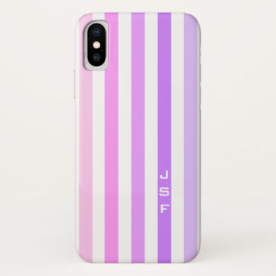 Coques Pour iPhone Monogramme à bandes verticales violettes et roses