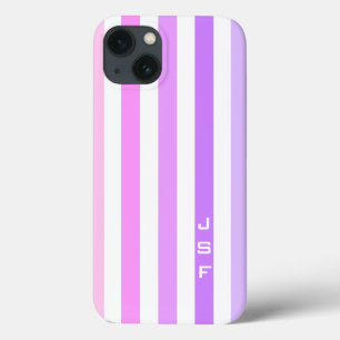 Coques Pour iPhone Monogramme à bandes verticales violettes et roses
