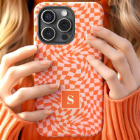 Monogramme à carreaux ondulés orange et rose