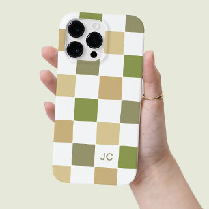 Coque Pour Pour iPhone 14 Pro Max Monogramme À damiers Vert et Beige Motif moderne