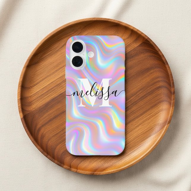 Coques Case-Mate iPhone Monogramme à effet 3D iridescent abstrait (Créateur téléchargé)