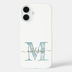 Coque Pour iPhone 16 Monogramme à main bleu vert