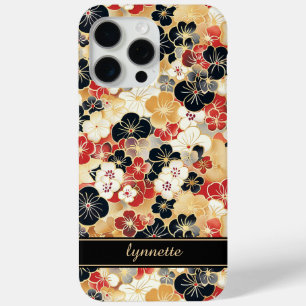 Coque iPhone 15 Pro Max Monogramme à motif floral doré japonais