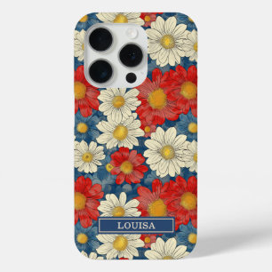 Coque iPhone 15 Pro Monogramme à motif floral rouge japonais