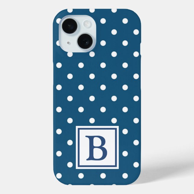 Coques Case-Mate iPhone Monogramme à points polka bleu et blanc (Verso)