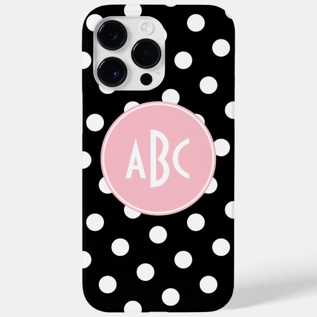 Coques Case-Mate iPhone Monogramme à pois rose noir et blanc (Verso)