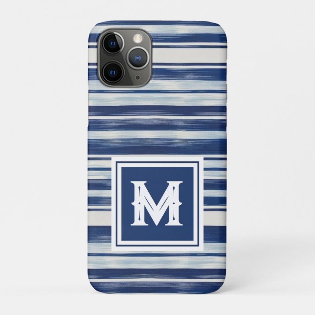 Coques Case-Mate iPhone Monogramme à rayures bleues et blanches (Dos)