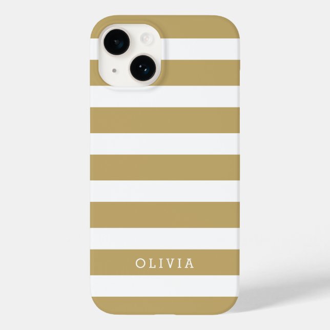 Coques Case-Mate iPhone Monogramme à rayures classiques or et blanc (Verso)