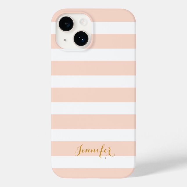 Coques Case-Mate iPhone Monogramme à rayures classiques rose et or (Verso)