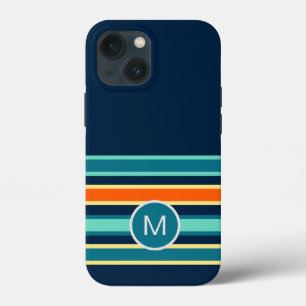 Case-Mate iPhone Case Monogramme à rayures couleur bleu orange rétro