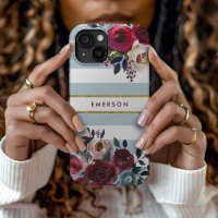 Monogramme à rayures florales de Boho bleu poussié